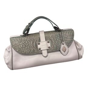 Isanti Crocodile Teal And White Leather Top Handle Handbag‎ Vintage
7x13x5" EUC